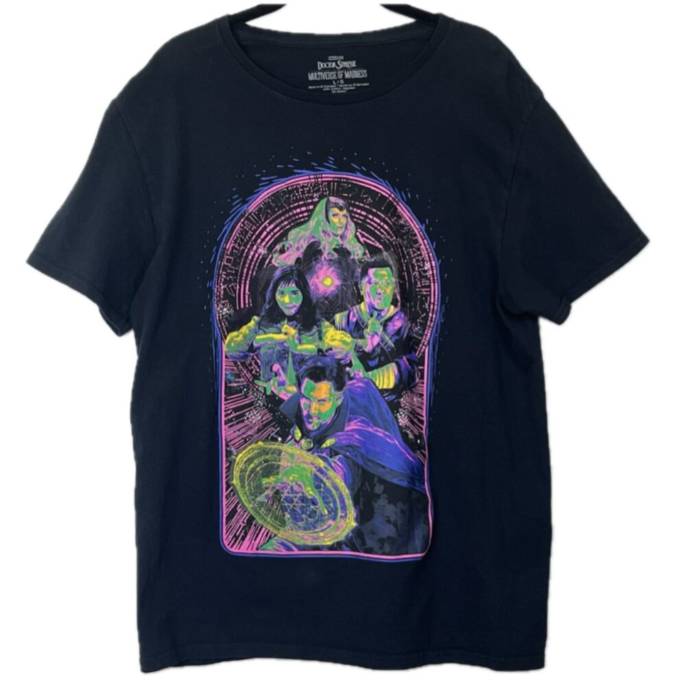 Marvel T-Shirt Large Black Doctor Strange Multiverse of Madness Neon READ